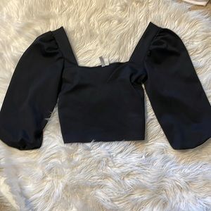 Black size 4 ASOS crop top with sweetheart neckline and gathered sleeves